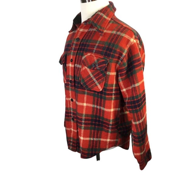 Vintage Campus C.P.O CPO Wool Blend Red Plaid Shirt Jacket Jac Large 16-16 1/2 - Picture 4 of 9